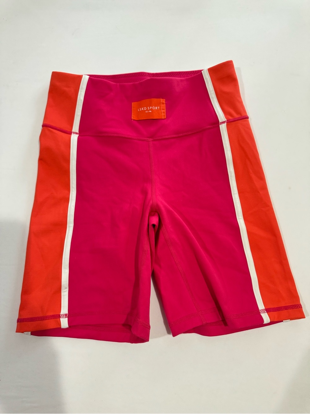 LSKD Sport Pink Colorblock High Rise Compression Bike Shorts Approx. Size Small